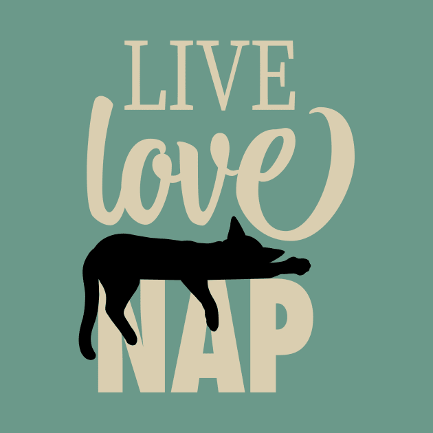 Live Love Nap Sleepy Black Cat - Lazy Day Kitty Lover by cottoncanvas