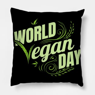 Green World Vegan Day Logo, Go Vegan Pillow