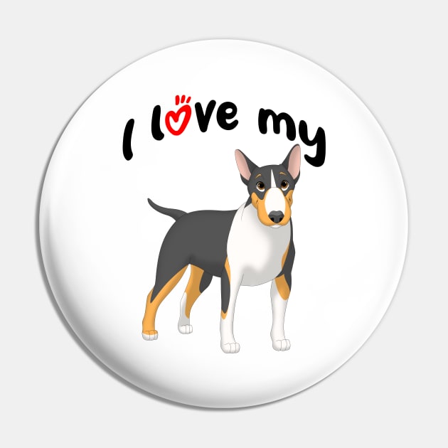 I Love My Black, Tan & White Bull Terrier Dog Pin by millersye