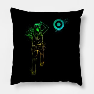 Axe throwing woman in color - axe throwing Pillow