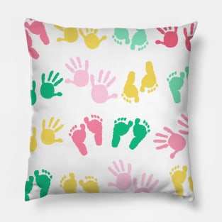 Colorful baby footprint and hands kids Pillow