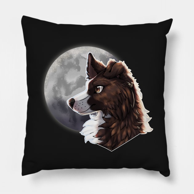 Brindle Border Collie with Night Sky Full Moon Pillow by Bamsdrawz