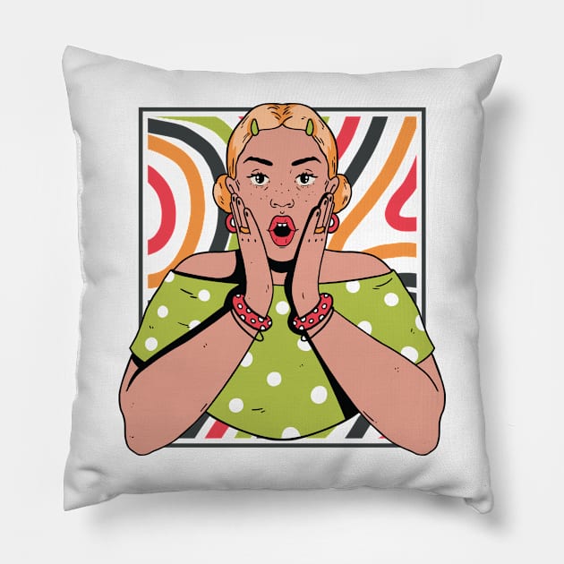 Chisme Queen Pop Art Portrait of Young Woman AT Pillow by SLAG_Creative