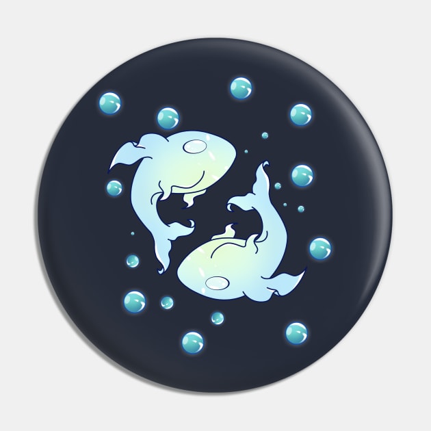 Two Kawaii Light Blue Fish with Bubbles Pin by KawaiiForYou