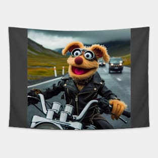 Dog puppet in a motorcycle Tapestry