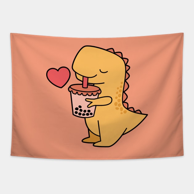 Boba Tea Rex - Cute Bubble Tea Dinosaur Tapestry by BobaTeaMe