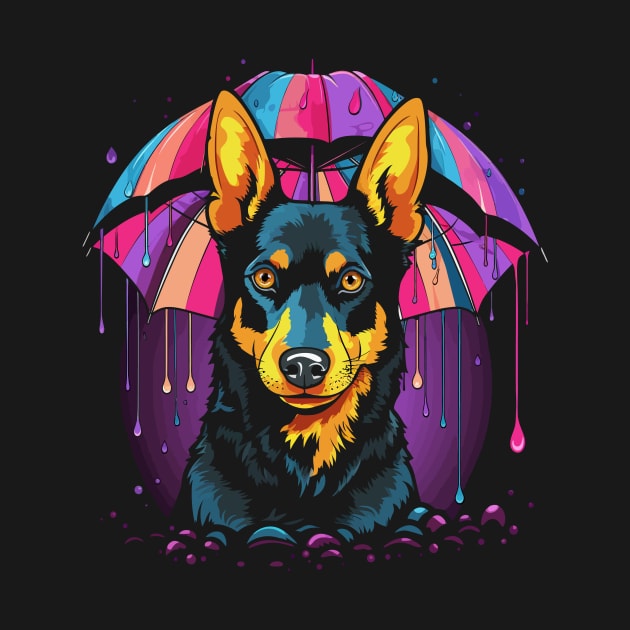 Australian Kelpie Rainy Day With Umbrella by JH Mart