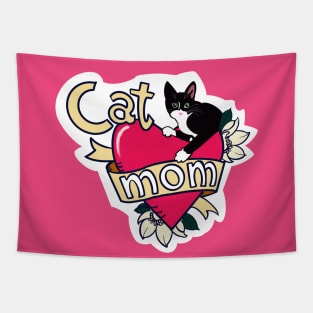 Tuxedo Cat Mom Tattoo Tapestry