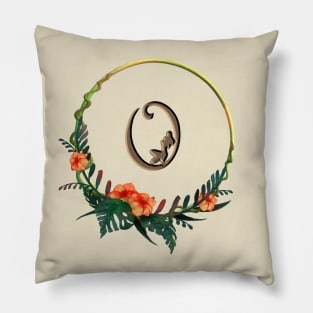 Tropical flower with circle framing Letter O Pillow