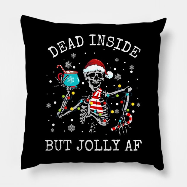 Dead Inside But Jolly Af Skeleton Coffee Christmas Pillow by Mitsue Kersting