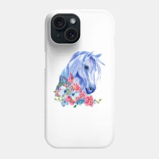 Blue Unicorn with Wild Flowers Watercolor Art Phone Case