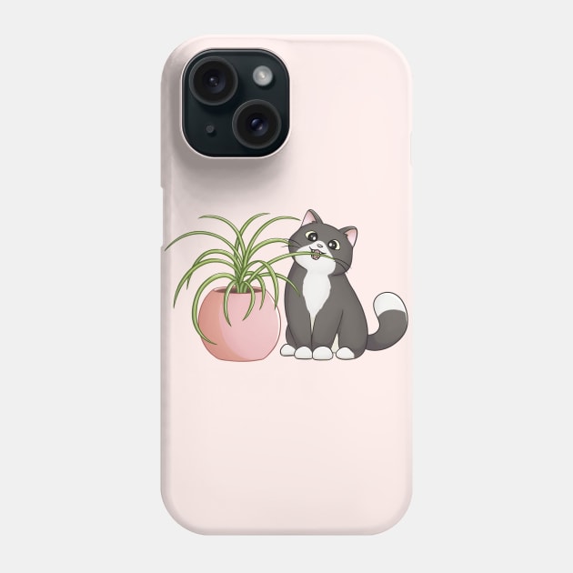 Cat Eating Spider Plant Phone Case by Meowrye