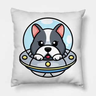 Cute dog flying with spaceship ufo cartoon Pillow