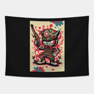 Trippy Cat with Gun Tapestry