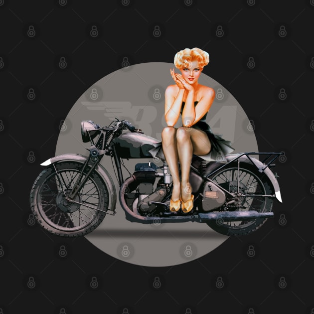 Pin-up girl BSA M20 motorcycle retro poster WW2 by Jose Luiz Filho