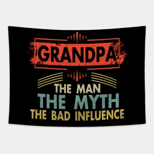 Mens Grandpa The Man The Myth The Bad Influence T Shirt for Grandfathers Tapestry