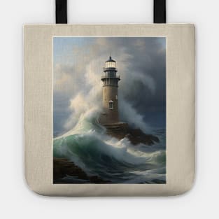 Lighthouse with Crashing Waves Tote