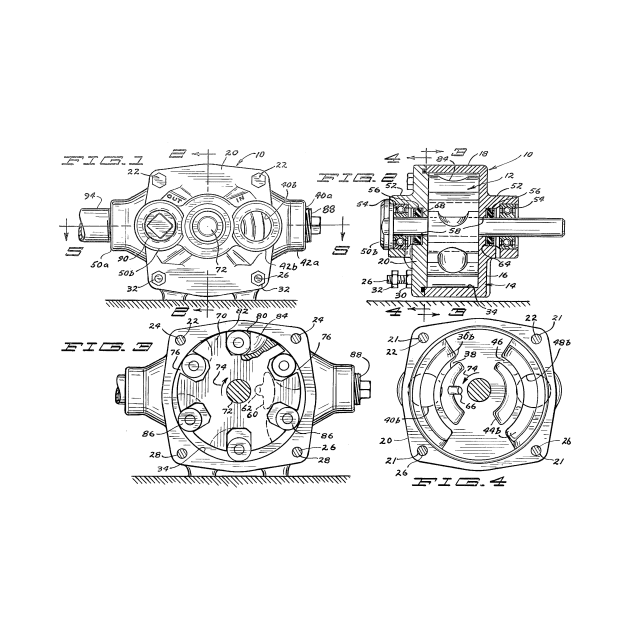 Combination Side and End Port Pump Vintage Patent Hand Drawing by TheYoungDesigns