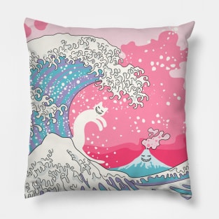 Psychodelic Bubblegum Kunagawa Surfer Cat Pillow