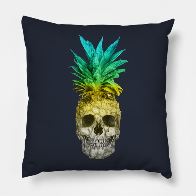 Pineapple Skull (Coloured) Pillow by Goldquills