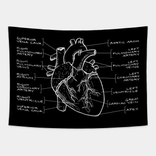 Anatomical Heart Diagram (White Text) Tapestry