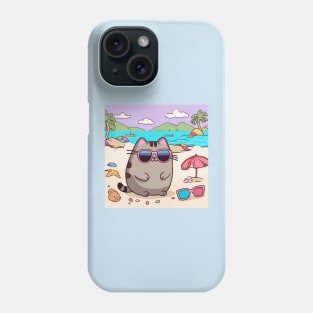 Cute pusheen enjoying a day on the beach Phone Case