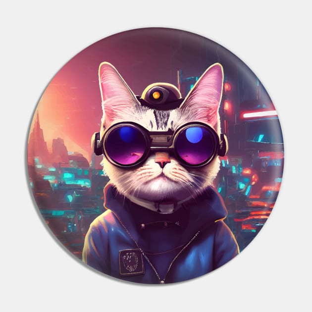 Cool Japanese Techno Cat In Japan Neon City Pin by star trek fanart and more