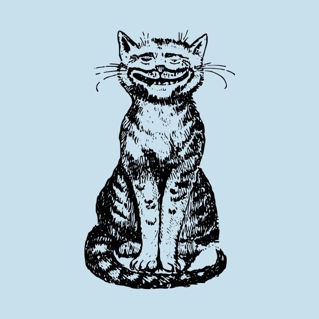 Smiling Cat on Blue by Vintage Sketches