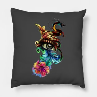 Awesome eye with clock and dragon Pillow