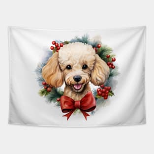 Christmas Poodle Dog Wreath Tapestry