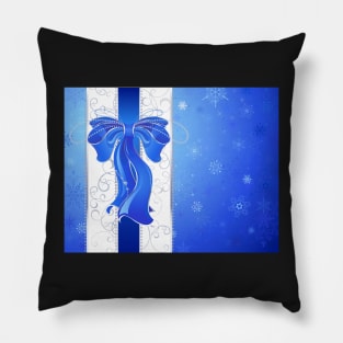 Blue bow on a blue background Pillow