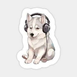 Watercolor Siberian Husky Dog with Headphones Magnet