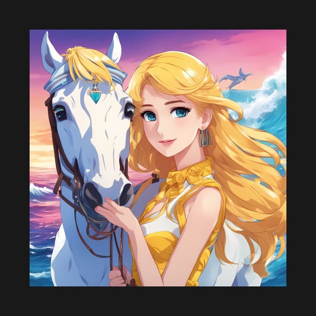 Blonde Anime Girl with White Horse by animegirlnft