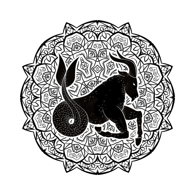 Capricorn Mandala Zodiac in Black and White by Serbyk