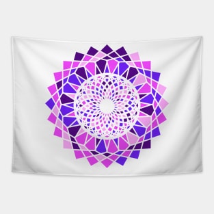 Round ornament with geometric repeated shapes in random bright neon colors Tapestry