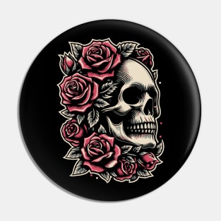 gothic skull with roses Pin