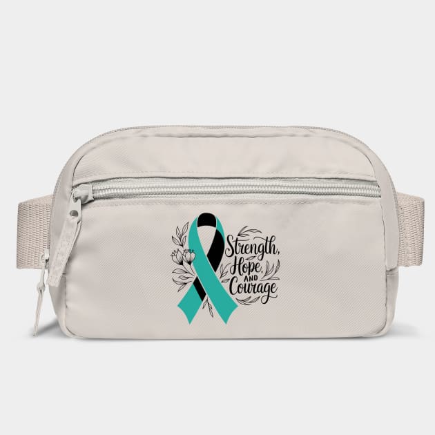 Ovarian Cancer Awareness, Support Fighters, Warriors, Survivors with Teal Ribbon Designs by Pixel Threads 