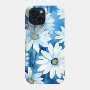 White Daisy Flowers Blue Pattern Phone Case