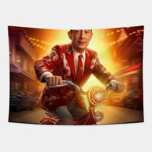 pee wee herman  on bike, art, Paul Reubens Tapestry