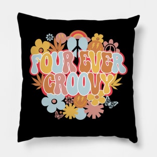 Retro 4th Birthday Shirt, Four Ever Groovy Hippie Daisy Flower Birthday Pillow