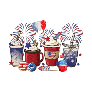 4th of July Coffee Lover Patriotic Ice Cream Red And Blue T-Shirt