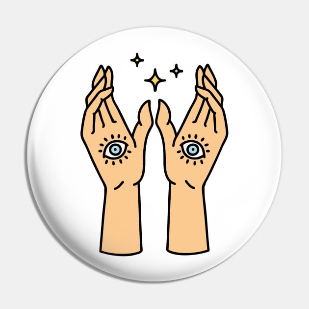 Mystic Hands With Blue Eyes and stars Magical Protection Pin by From Mars