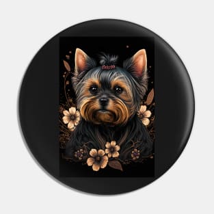 Super Cute Yorkshire Terrier Puppy Portrait - Japanese style Pin