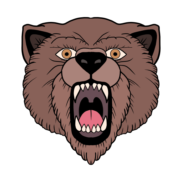 Traditional Tattoo Roaring Bear Head with Teeth by Mesyo