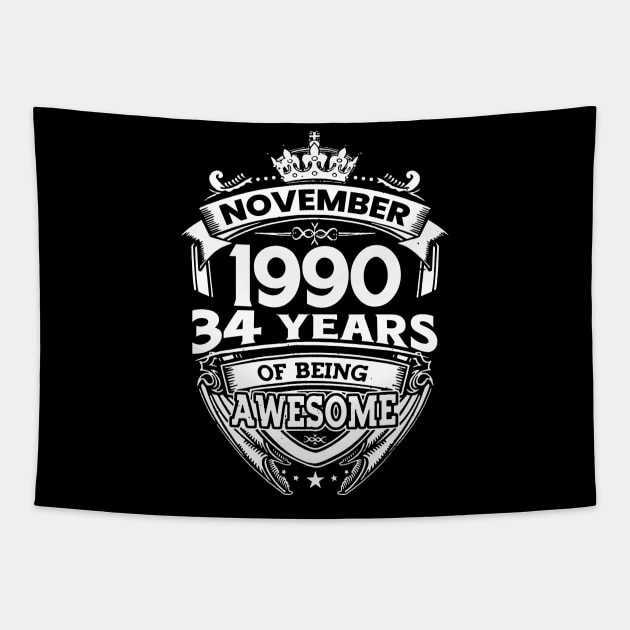 November 1990 34 Years Of Being Awesome 34th Birthday Tapestry by Hsieh Claretta Art