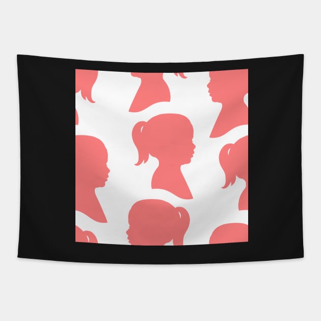 Girl Silhouette - Pink on White Background Tapestry by A2Gretchen
