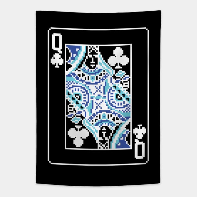 Queen of Clubs Pixel Art Bright Negative Mode Tapestry by inotyler