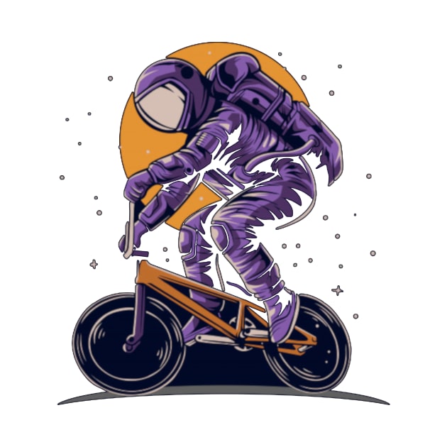 Astronaut riding bmx bike on space with moon background by t-shiit