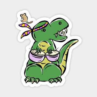 Bongo Player Tyrannosaurus Dinosaur Dino Cartoon Cute Character Magnet