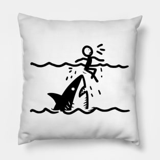 Stick Figure of a Shark in Black Ink Pillow